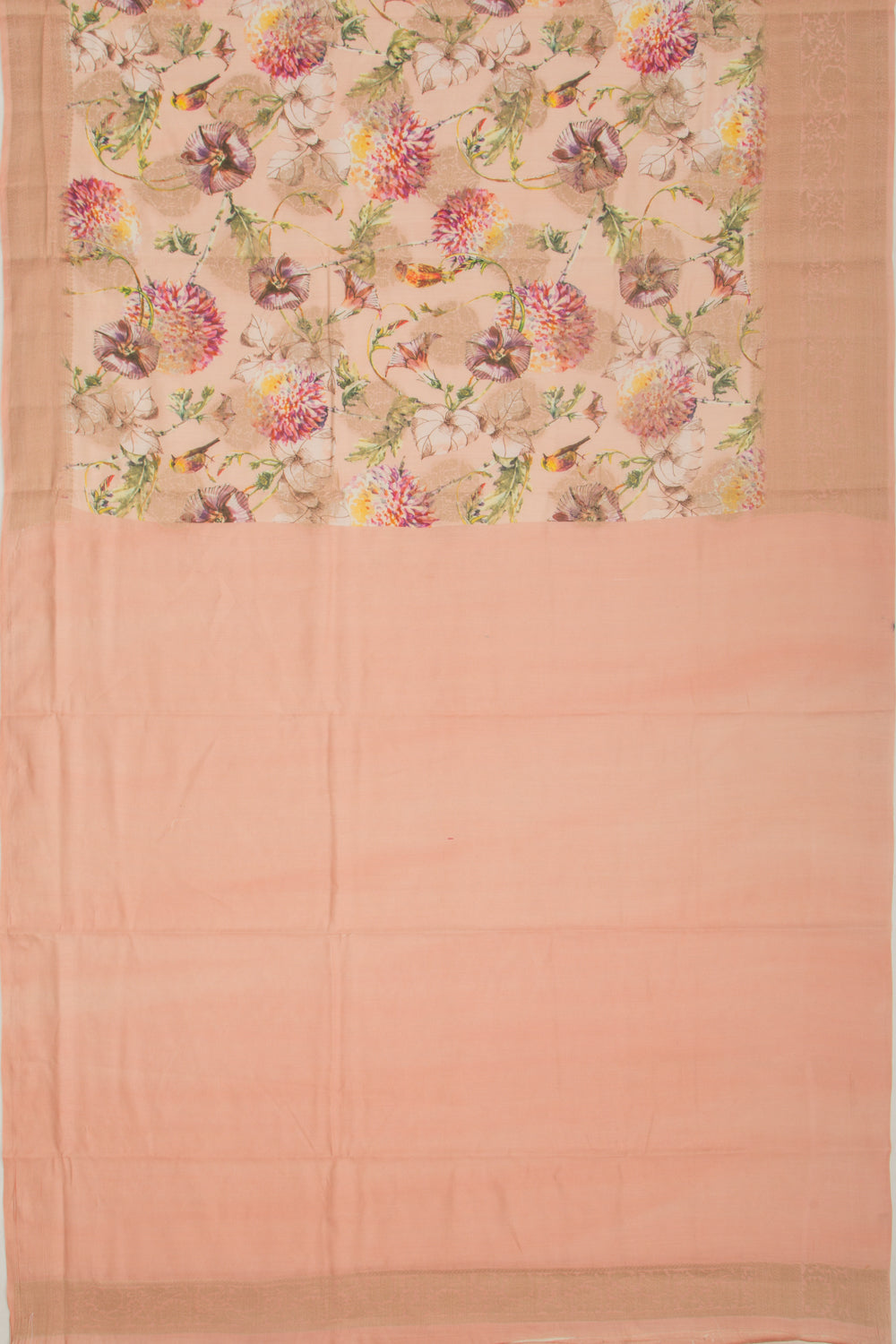 Chanderi Silk Floral Printed And Butta Pastel Orange Saree