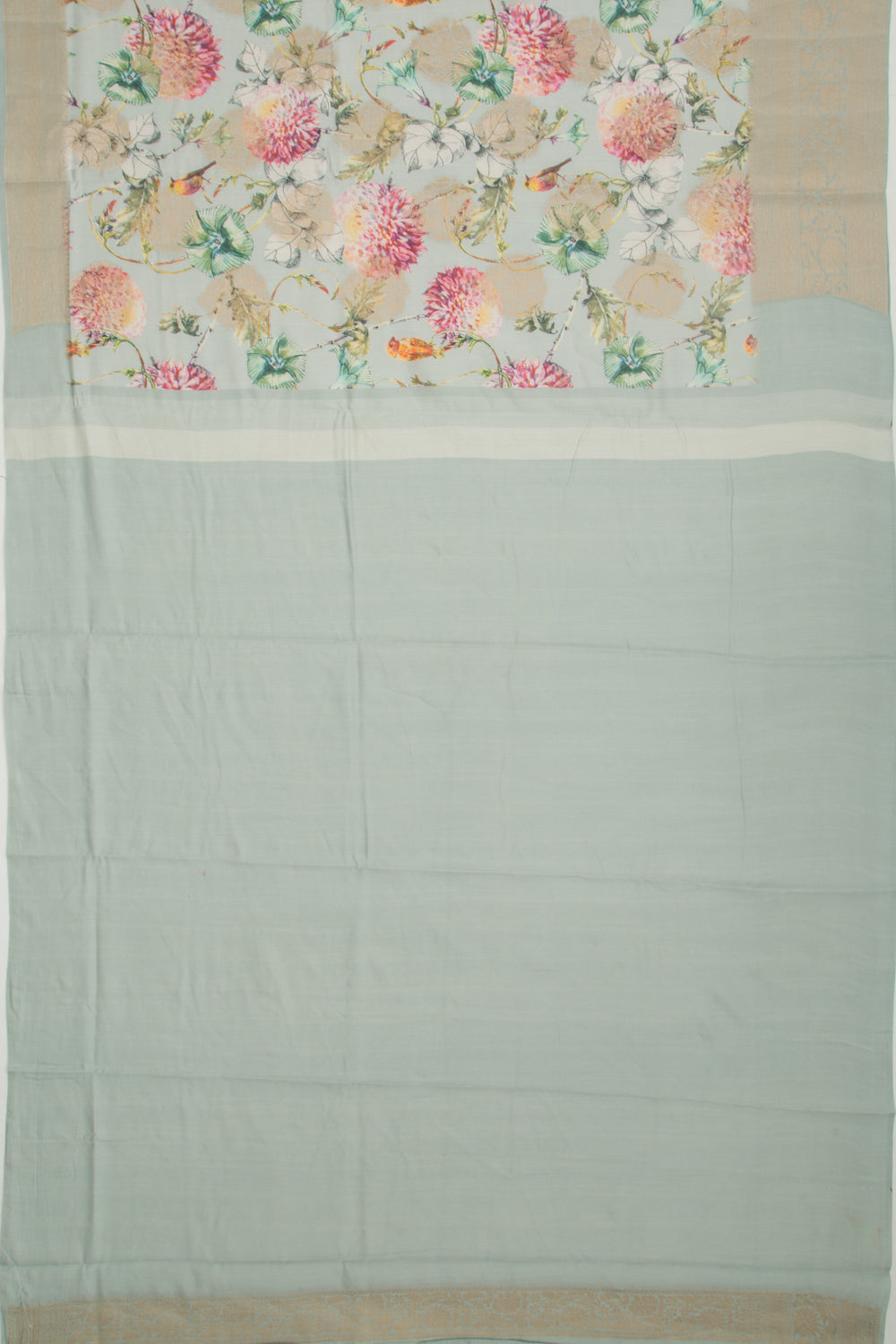 Chanderi Silk Floral Printed And Butta Pastel Green Saree