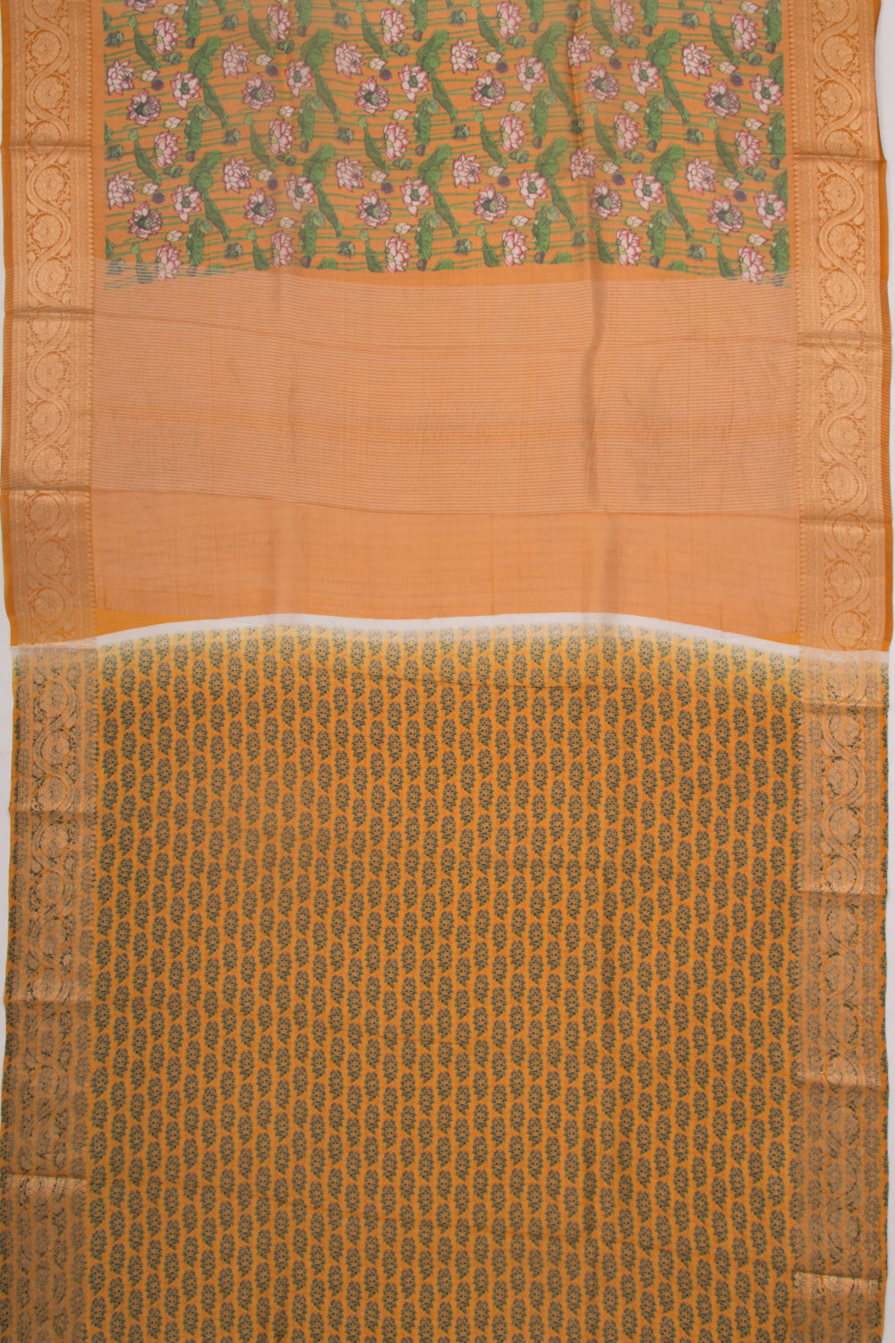 Organza Floral Printed Mustard Yellow Saree