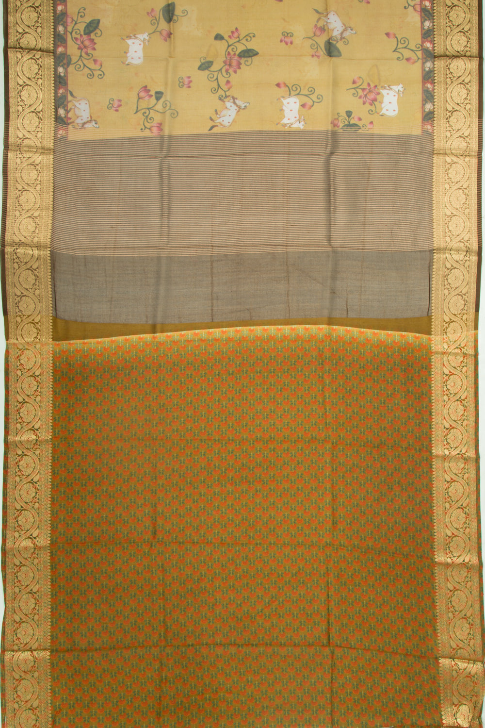 Organza Pichwai Printed Yellow Saree