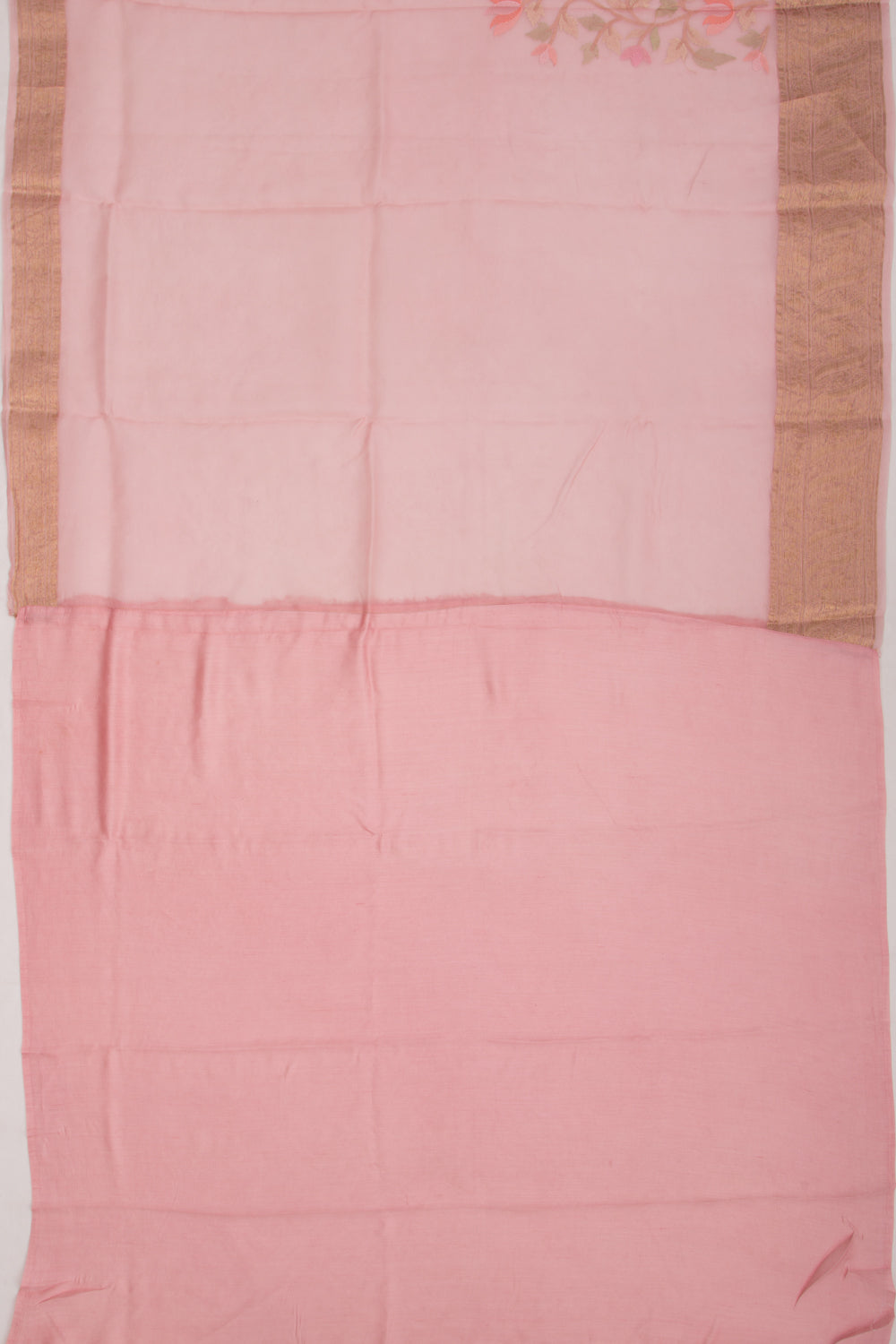 Organza Floral Embroidery Pink Saree