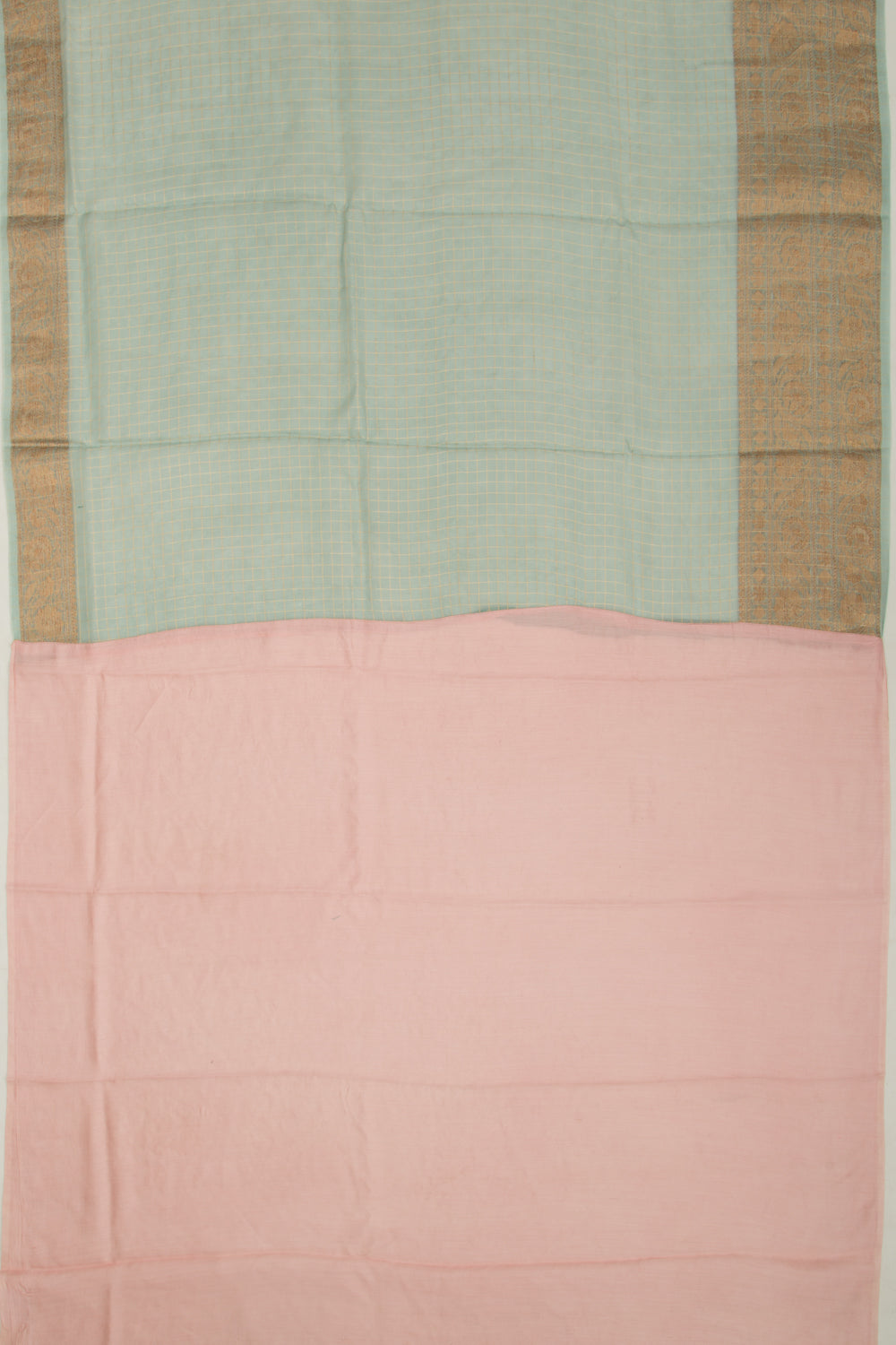 Tussar Checks And Embroidery Green Saree