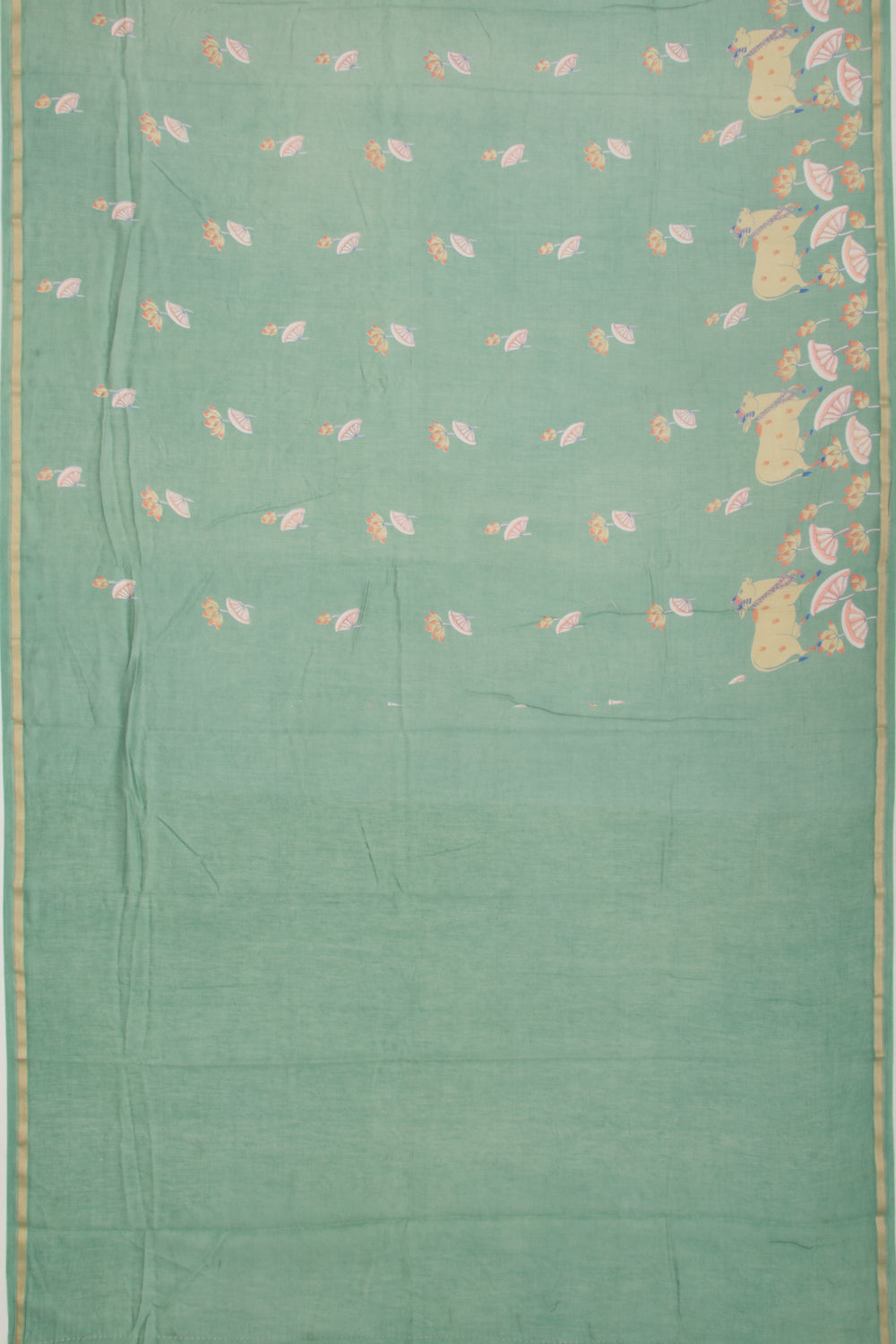Chanderi Silk Pichwai Printed Green Saree