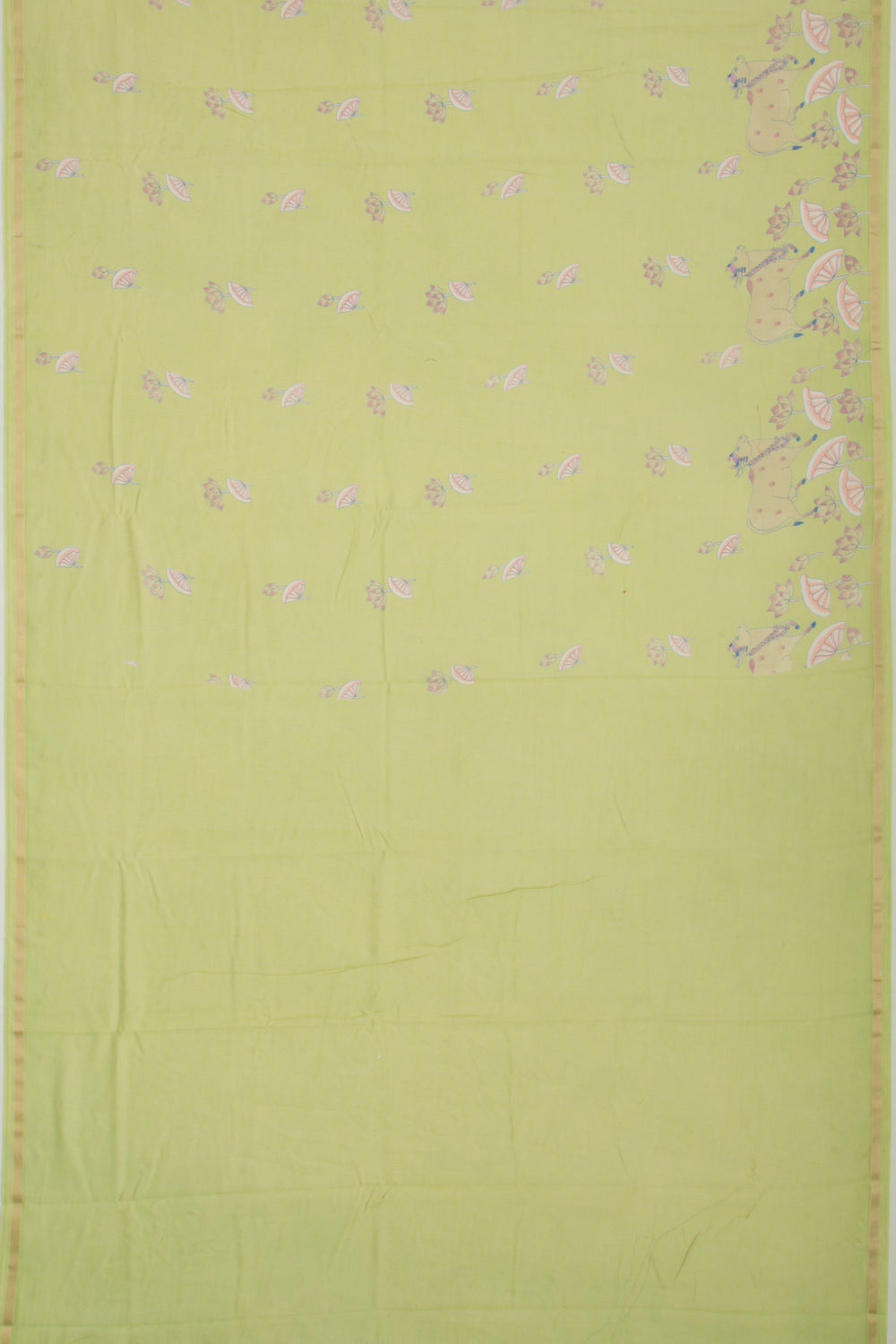 Chanderi Silk Pichwai Printed Green Saree