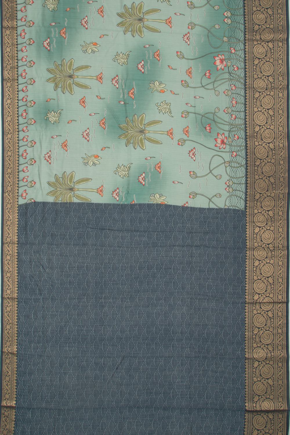 Chanderi Silk Pichwai Printed Green Saree