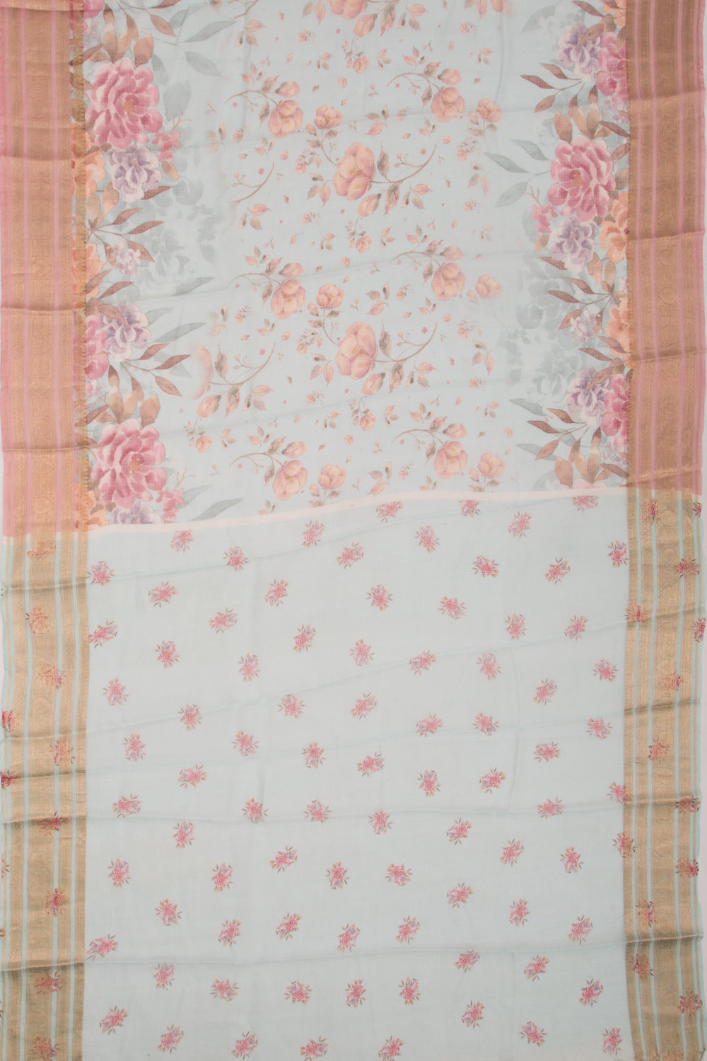 Soft Kota Silk Floral Printed Sky Blue Saree