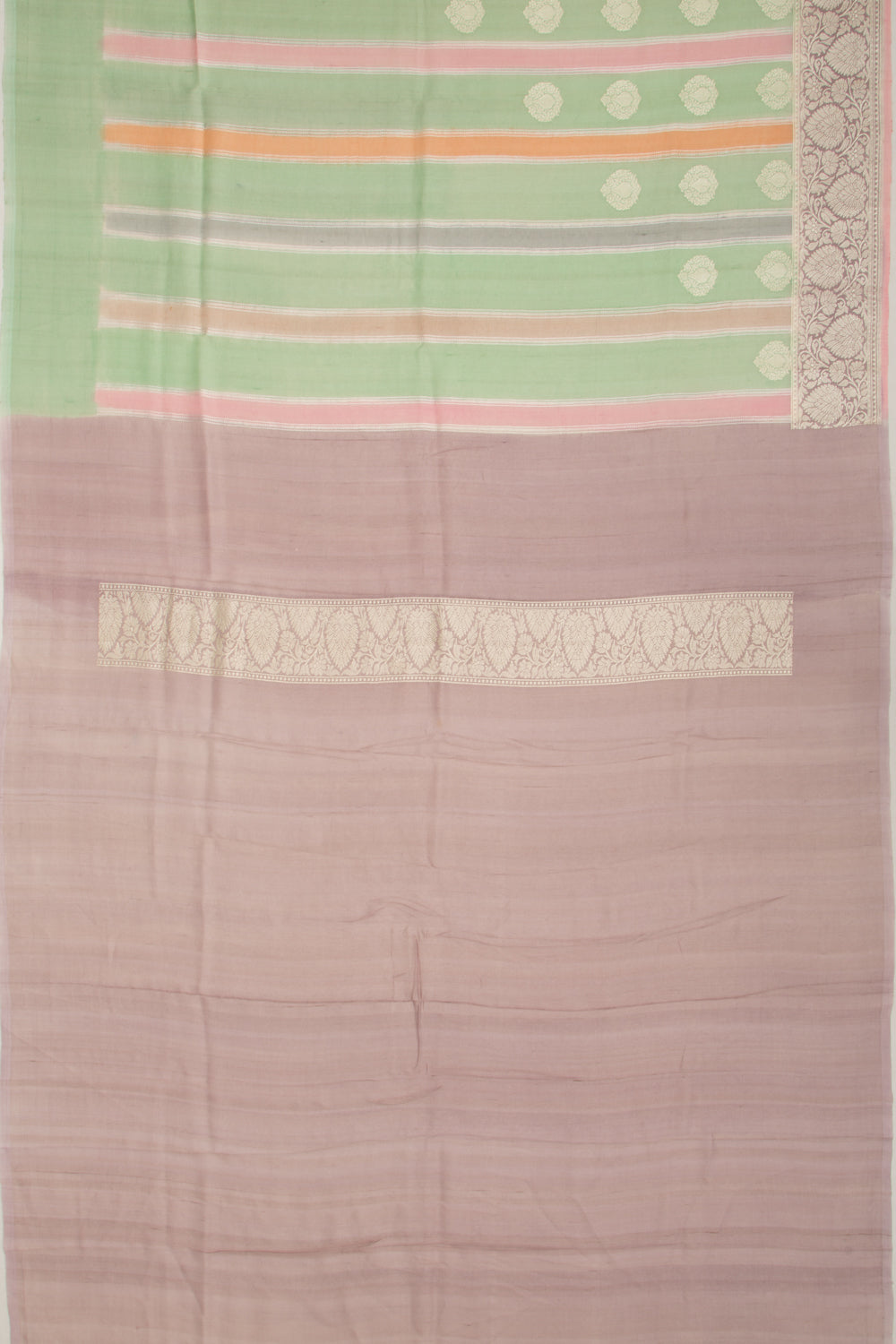 Banarasi Tussar Lines And Butta Green Saree