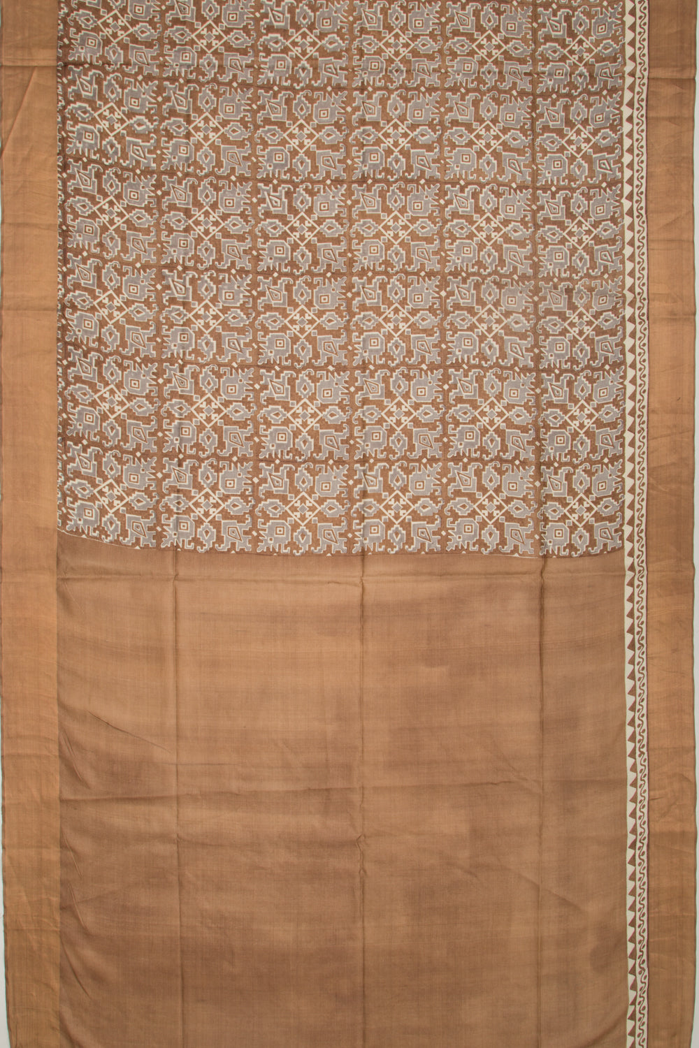 Tussar Printed Grey And Brown Saree