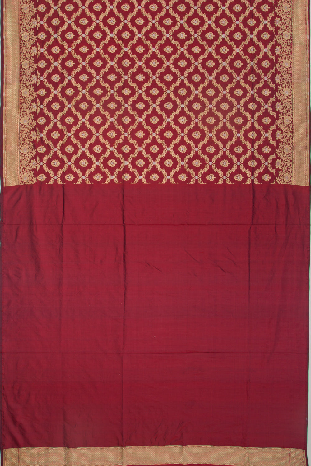 Banarasi Silk Jaal And Butta Maroon Saree