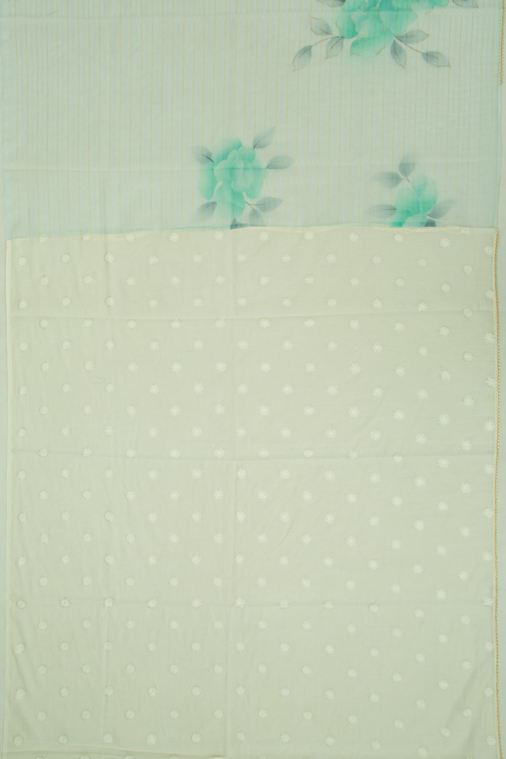 Organza Horizontal Lines And Printed Pastel Green Saree