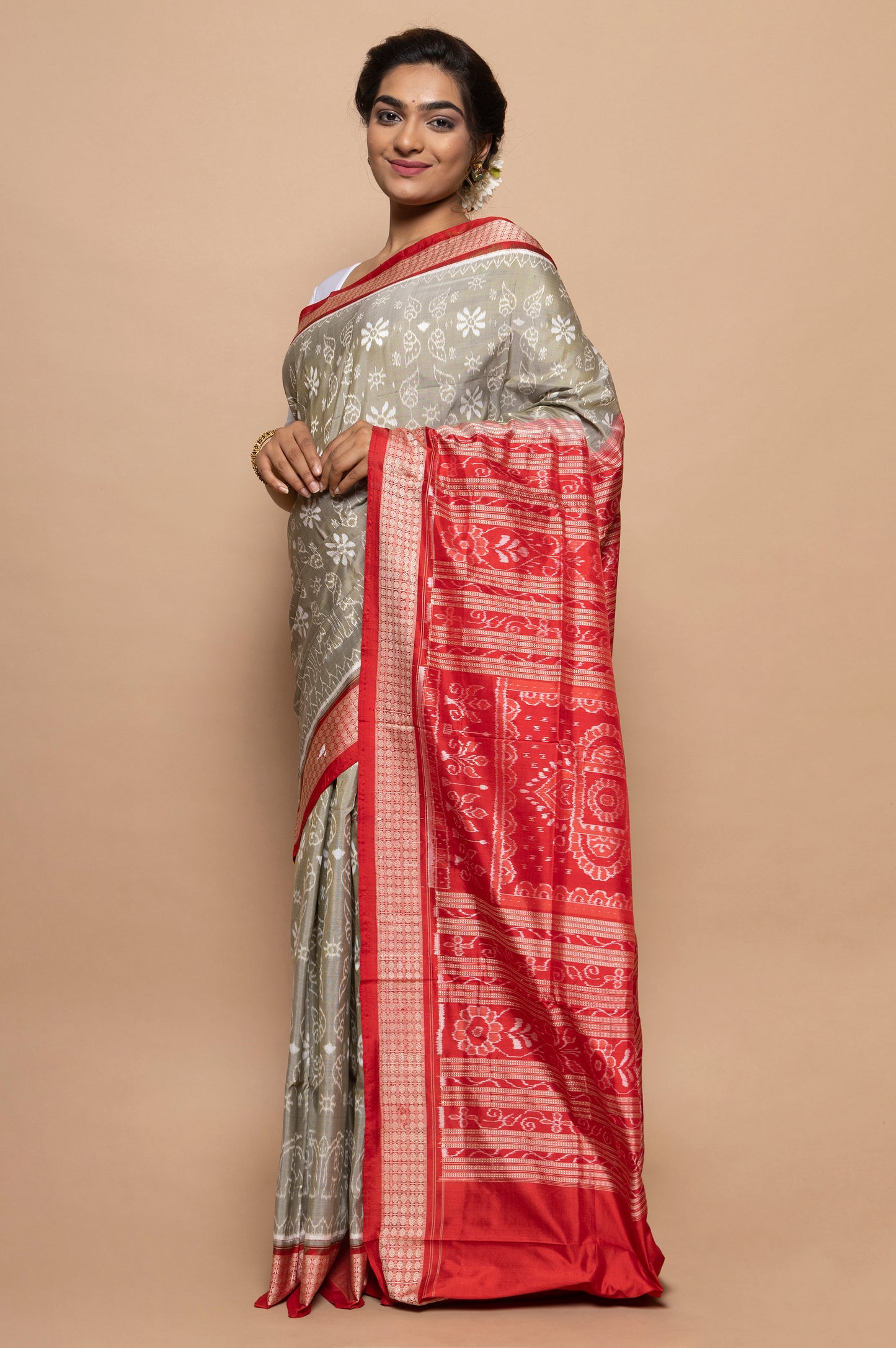 Sambalpuri Silk Ikat Grey Saree