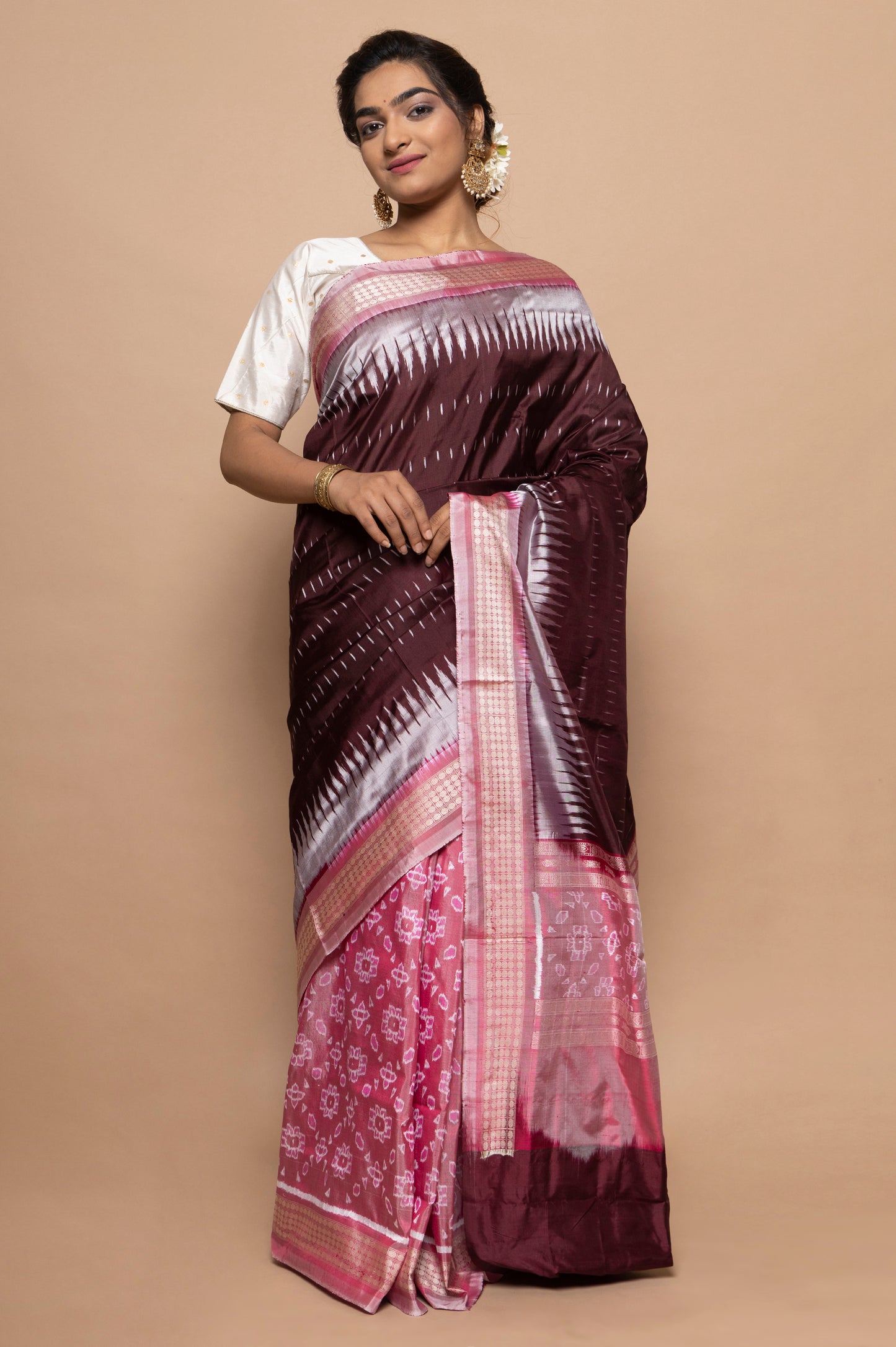 Sambalpuri Silk Ikat Brown Saree