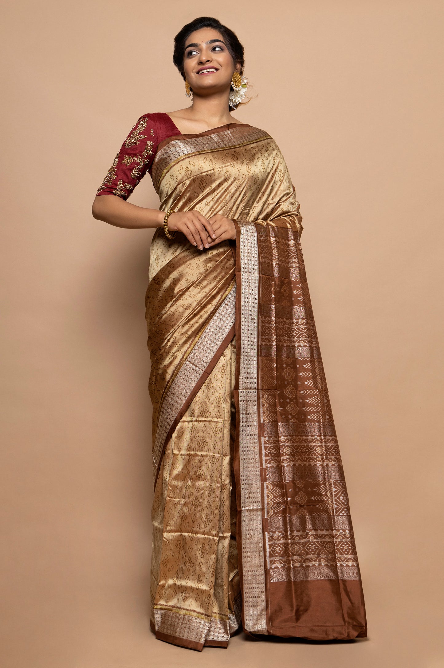 Sambalpuri Silk Ikat Beige Saree