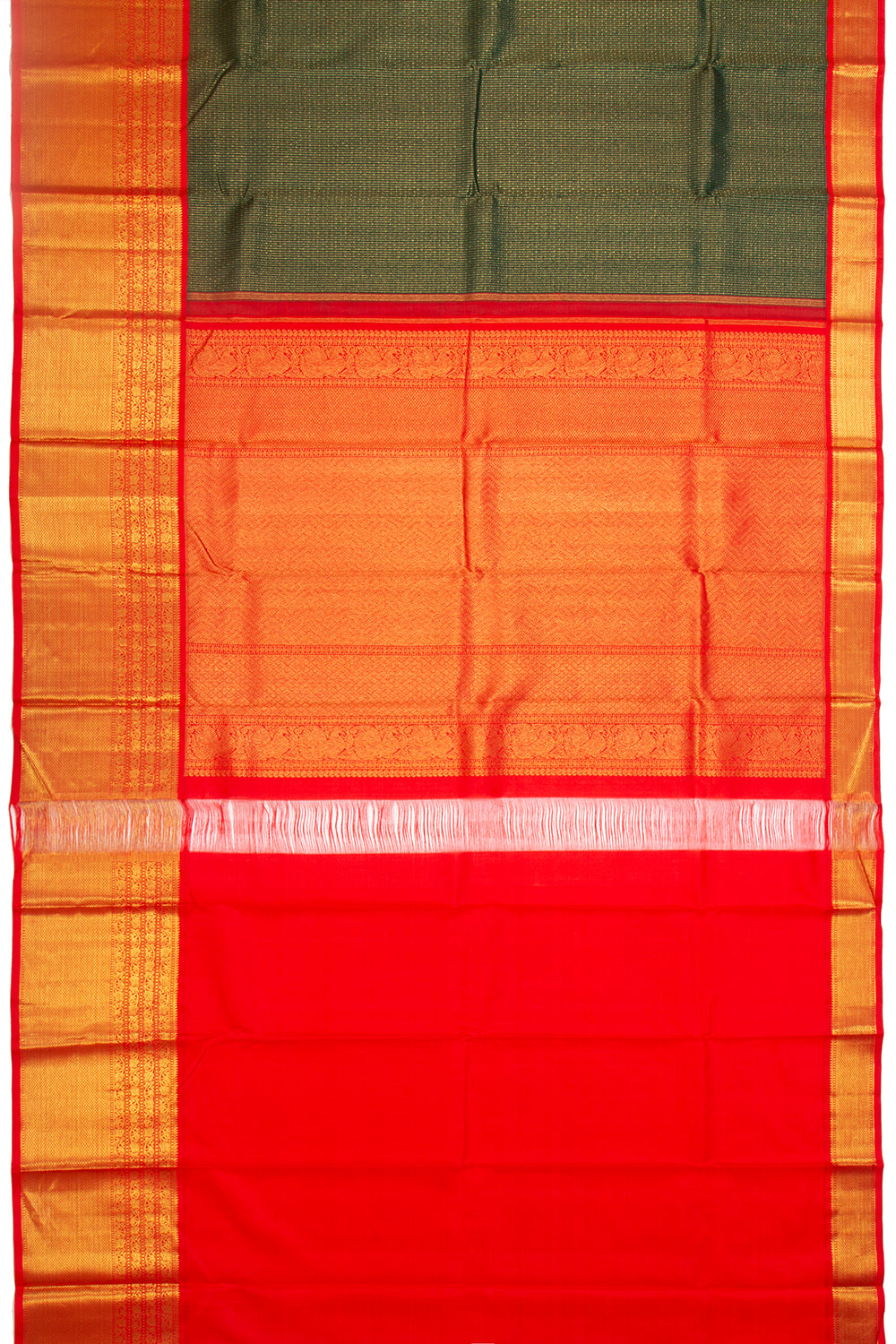 Kanchipuram Silk Vertical Lines Green Saree