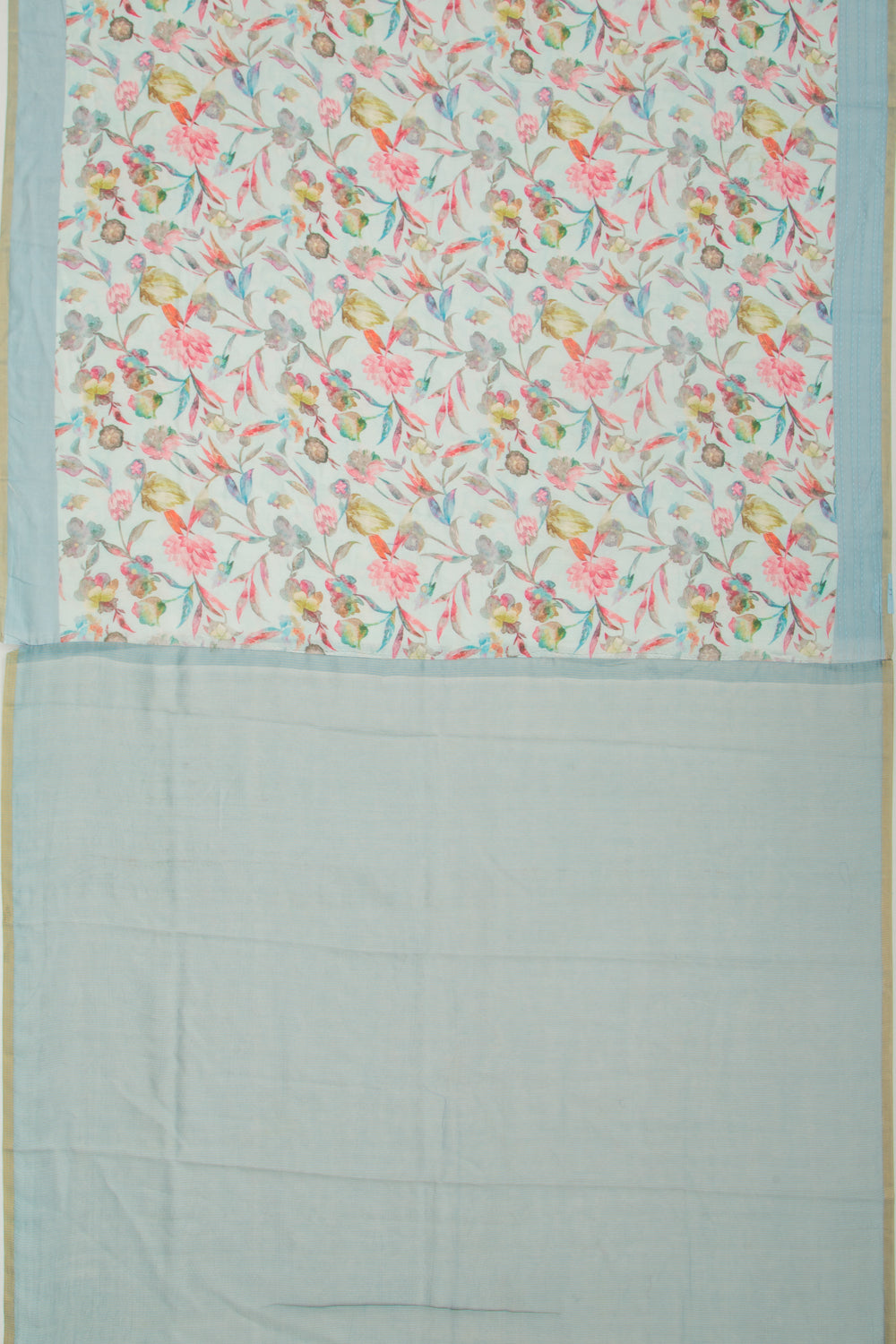 Chanderi Silk Floral Printed Pastel Blue Saree