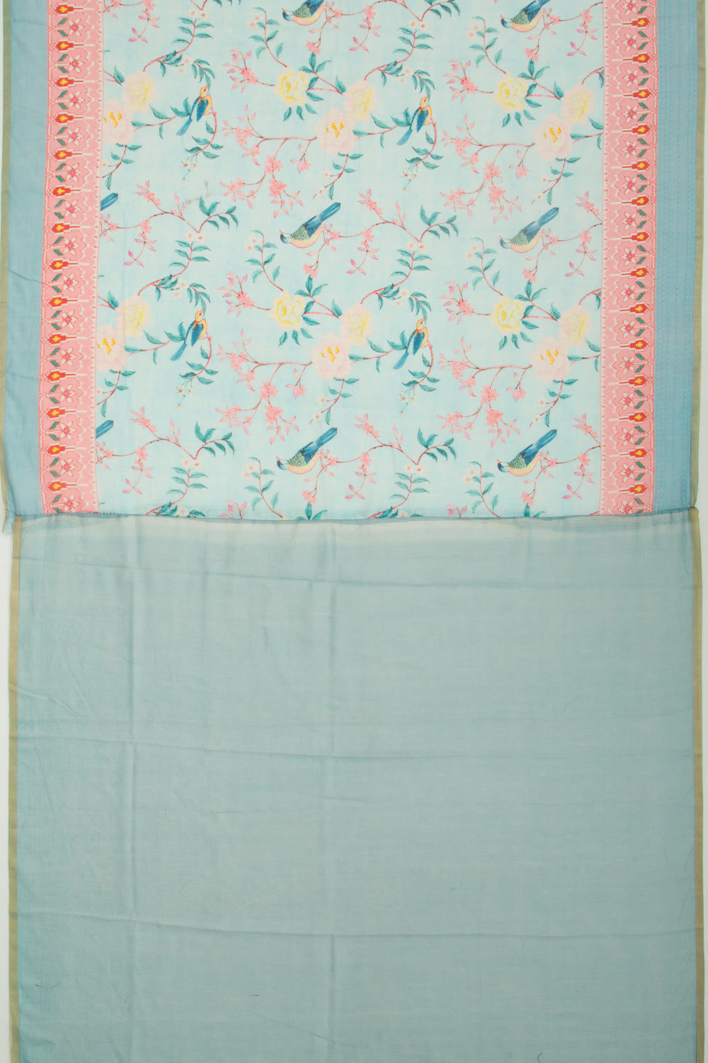 Chanderi Silk Floral Printed Sky Blue Saree
