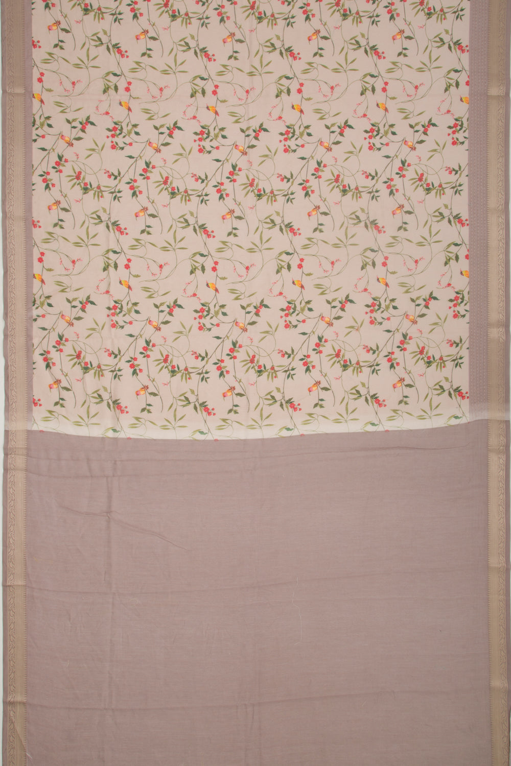 Chanderi Silk Floral Printed Cream Saree