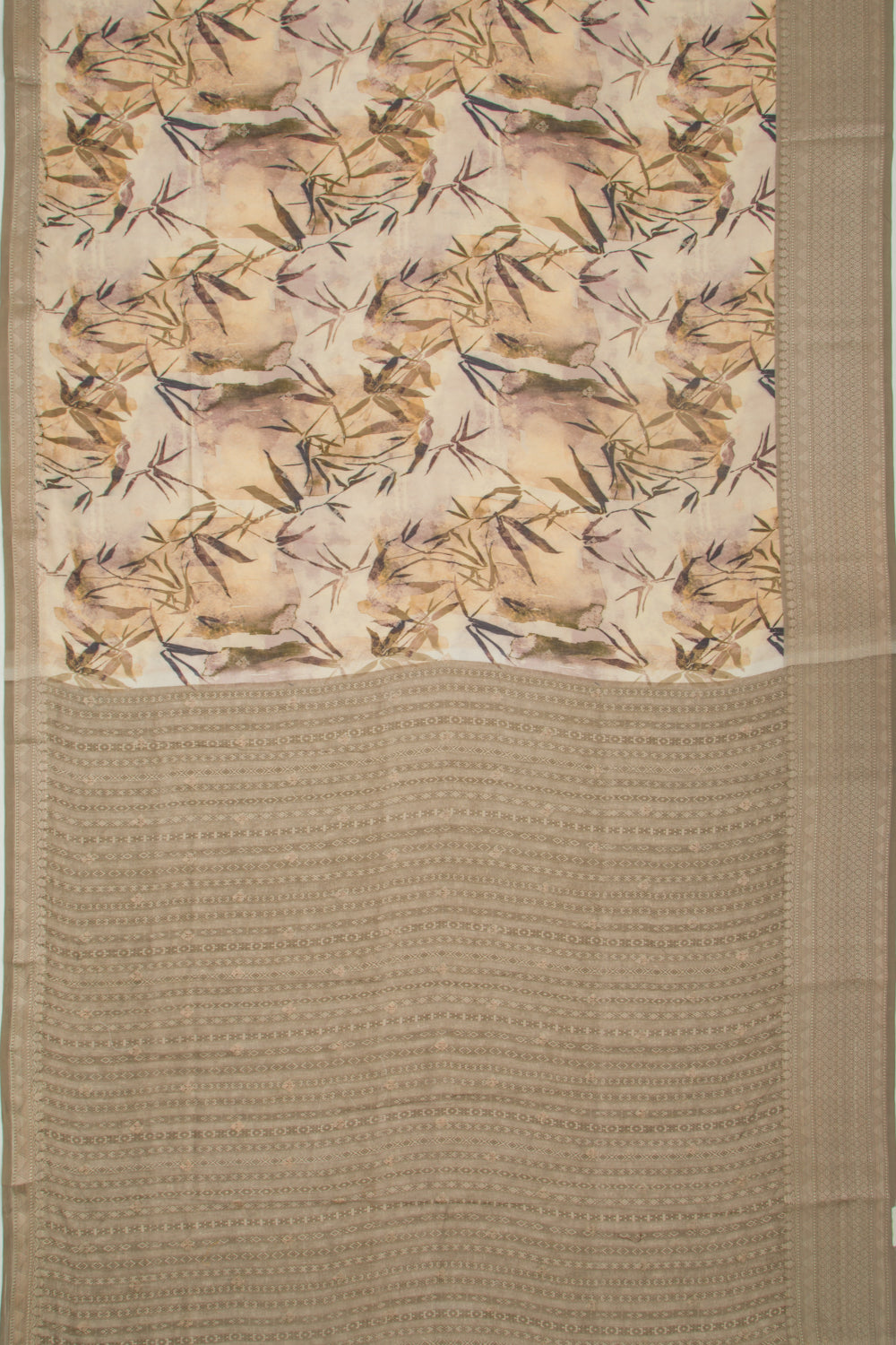 Chanderi Silk Floral Printed And Butta Cream Saree