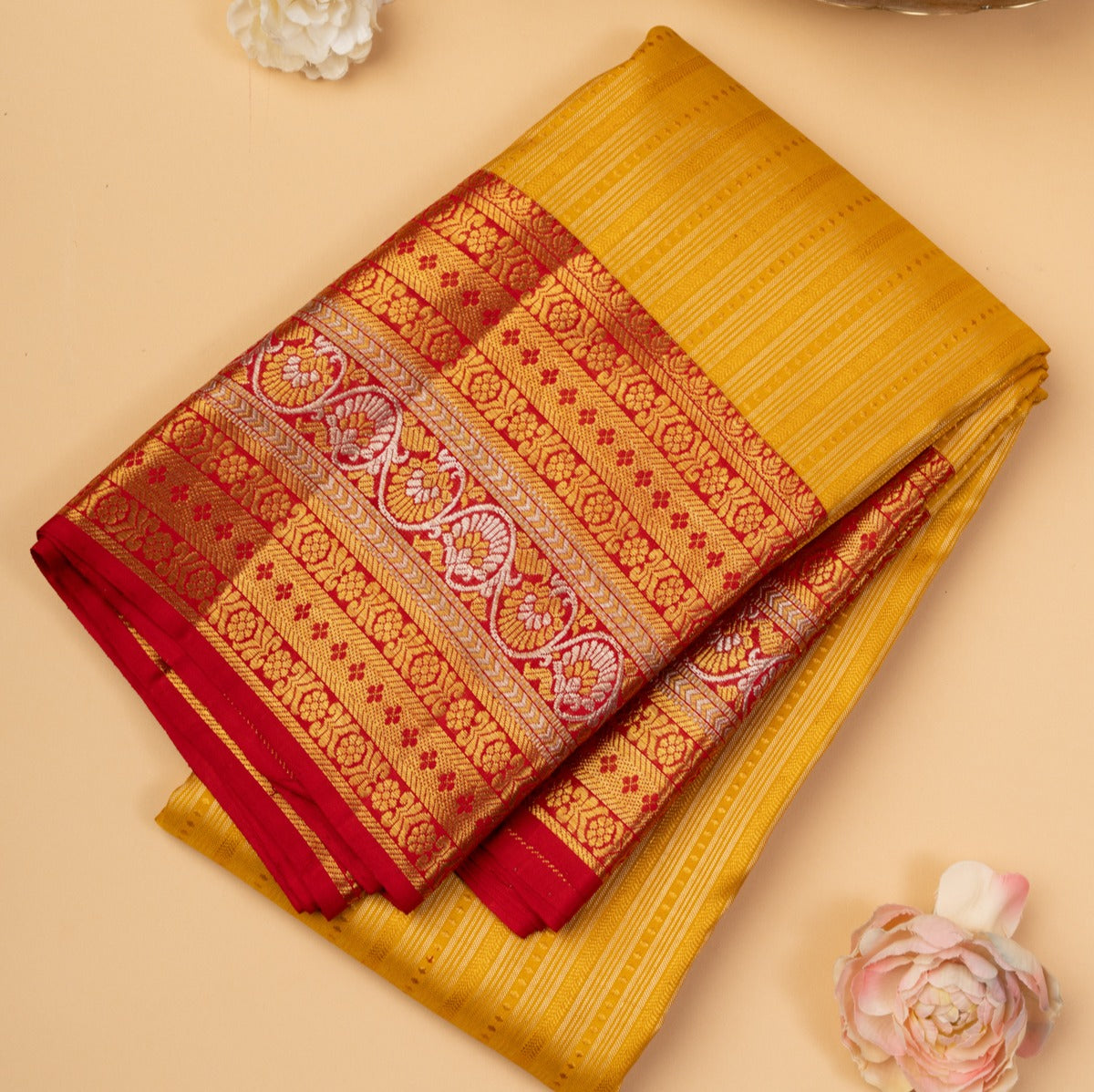 Kanchipuram Silk Brocade Yellow Saree