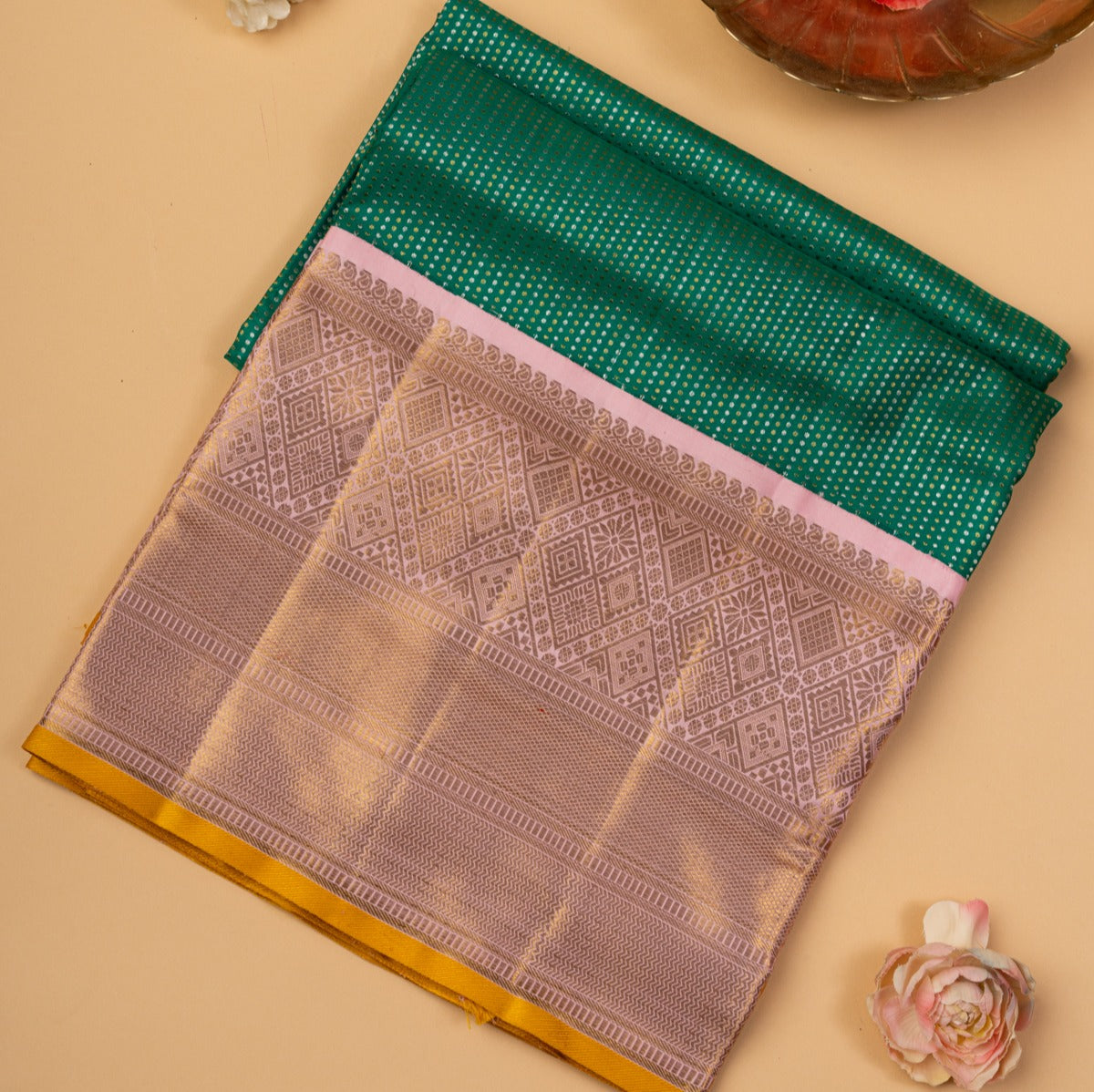 Kanchipuram Silk Brocade Sea Green Saree