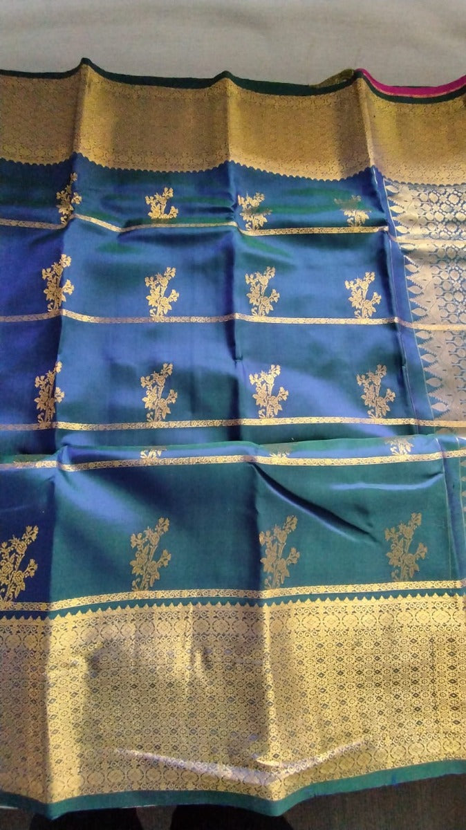 Kanchipuram Silk Brocade Blue Saree