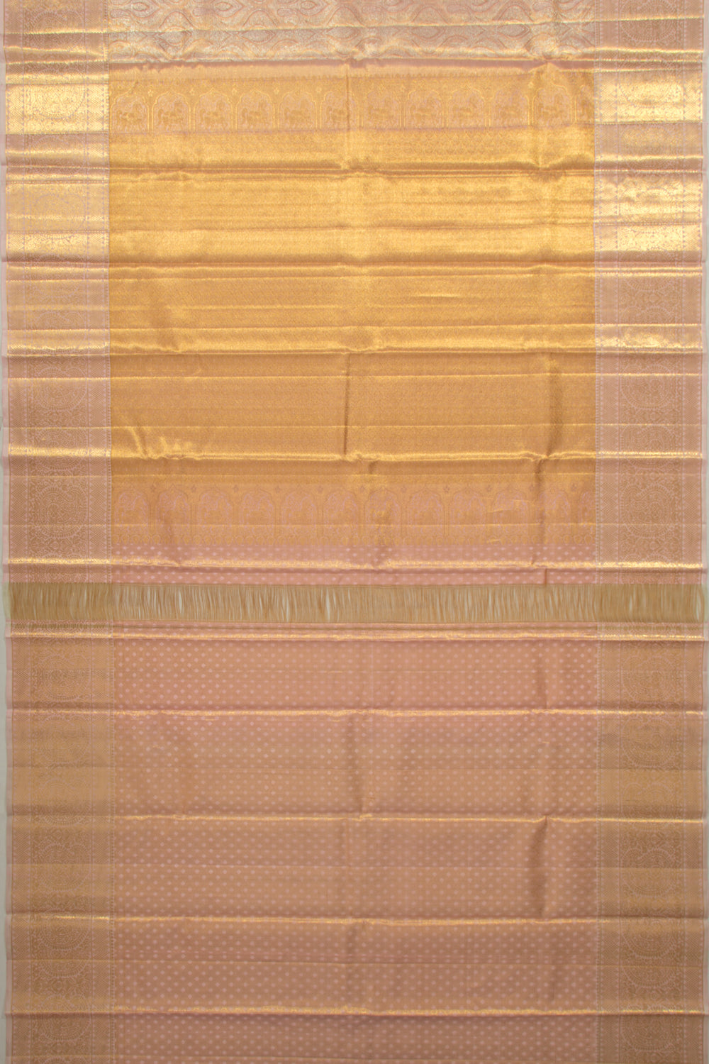 Kanchipuram Silk Tissue Brocade Peach Saree
