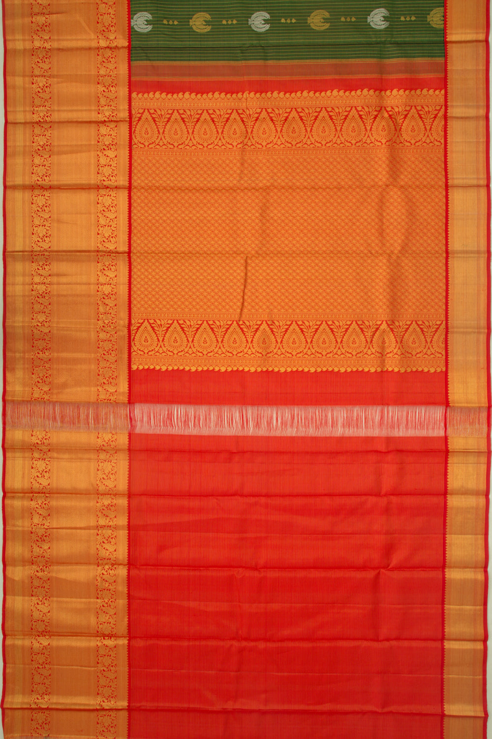 Kanchipuram Silk Checks And Butta Green Saree