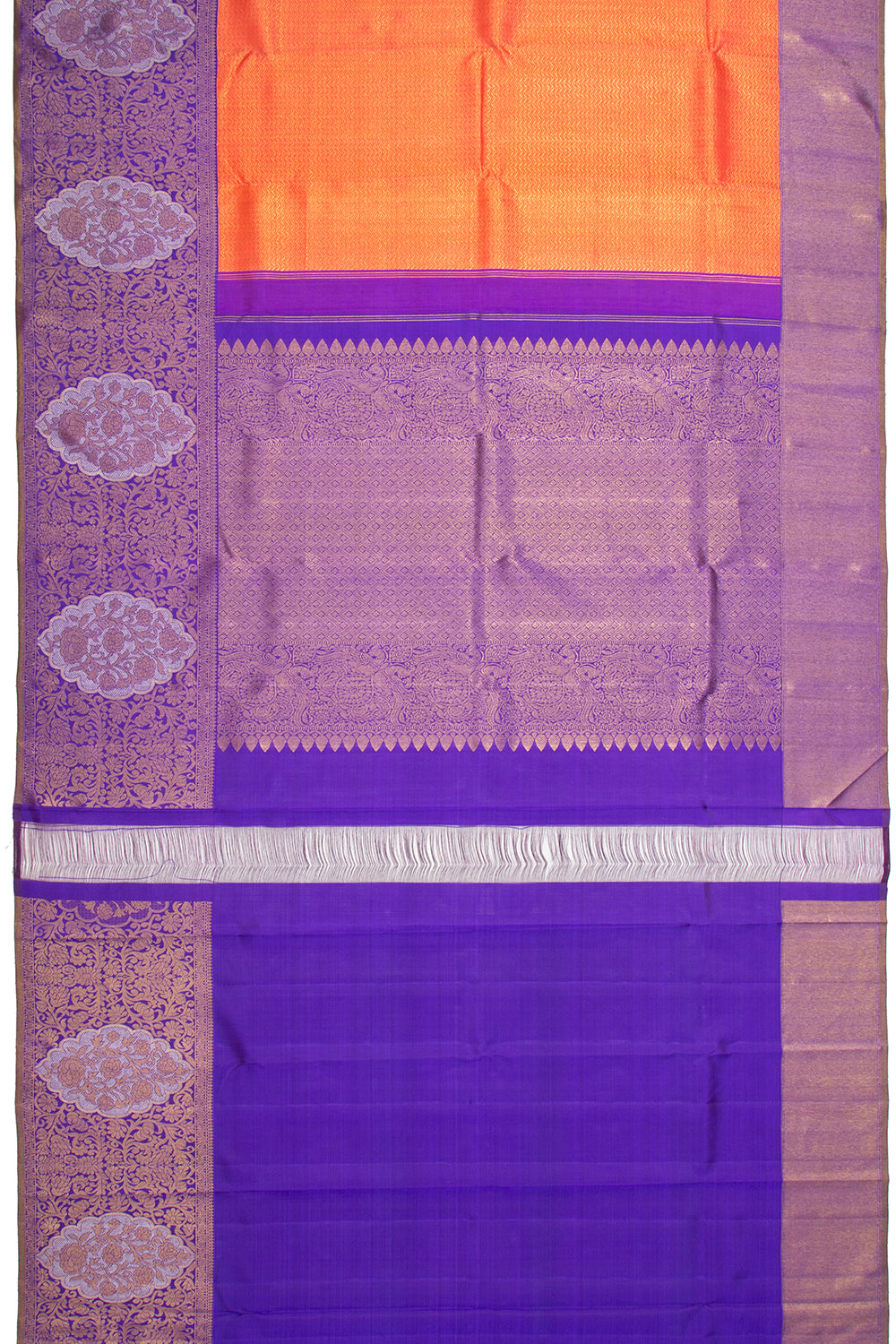 Kanchipuram Silk Brocade Orange Saree
