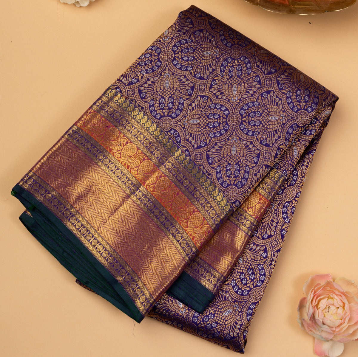 Kanchipuram Silk Brocade Dark Blue Saree