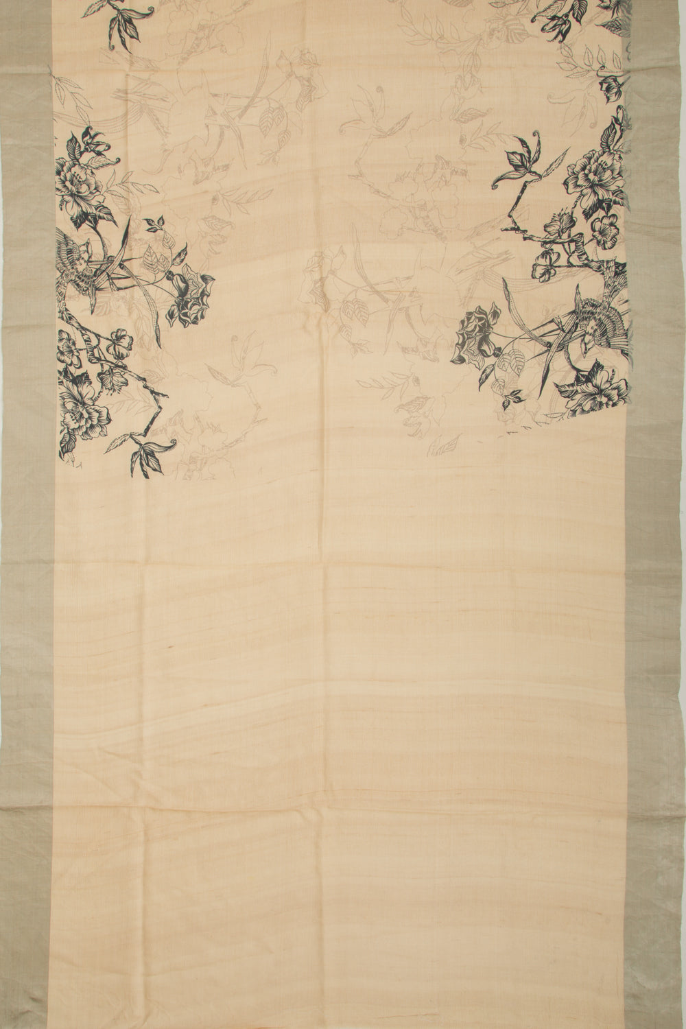 Tussar Floral Printed Beige Saree