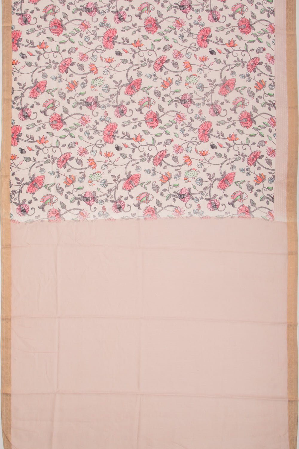 Chanderi Silk Floral Printed Cream Saree