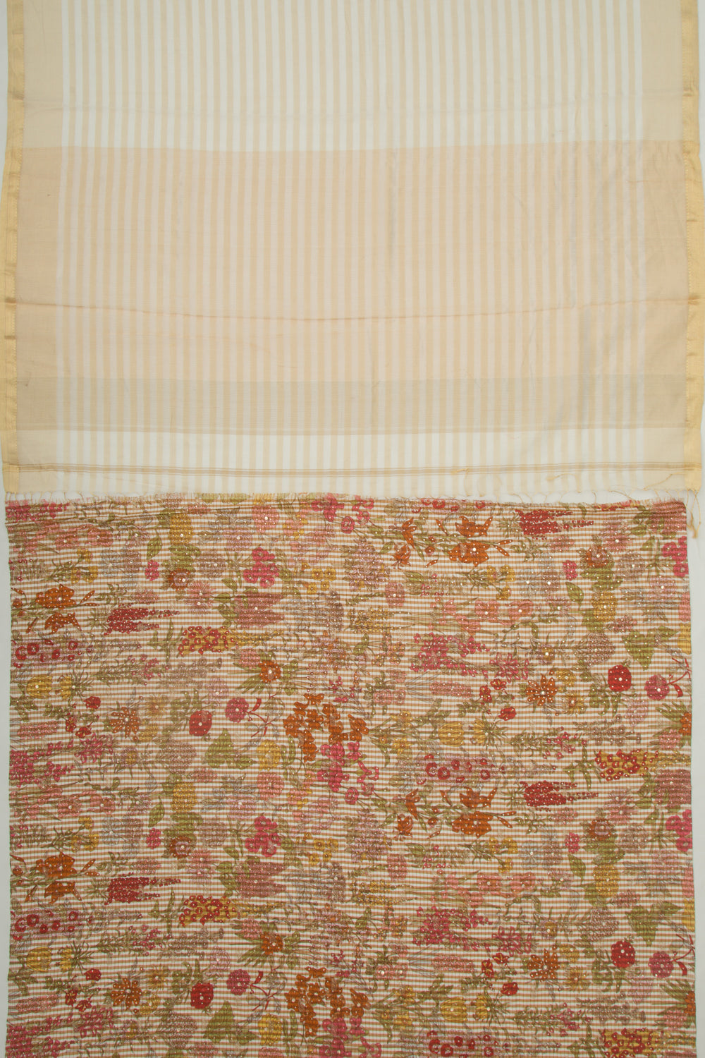 Chanderi Silk Horizontal Lines Cream Saree