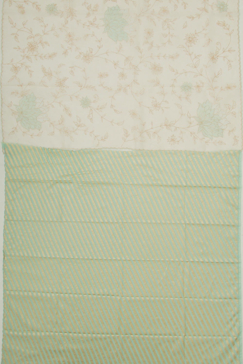 Organza Floral Embroidery Off White Saree With Scallop Edge