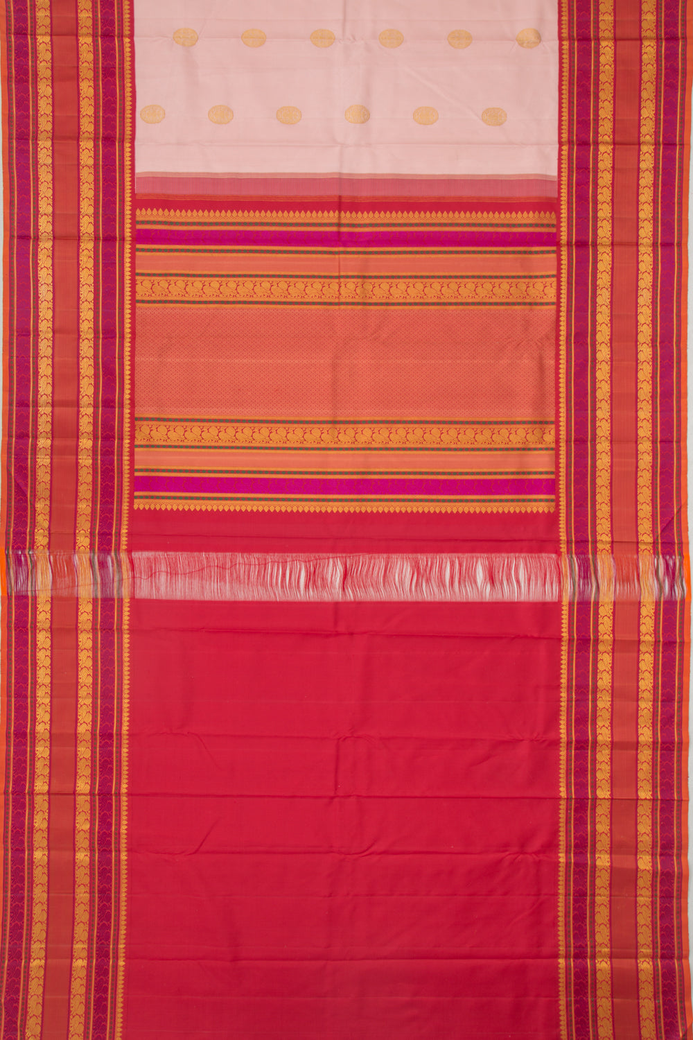 Kanchipuram Silk Butta Peach Saree DM