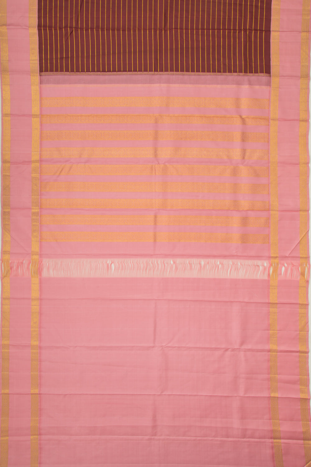 Kanchipuram Silk Horizontal Lines Brown Saree
