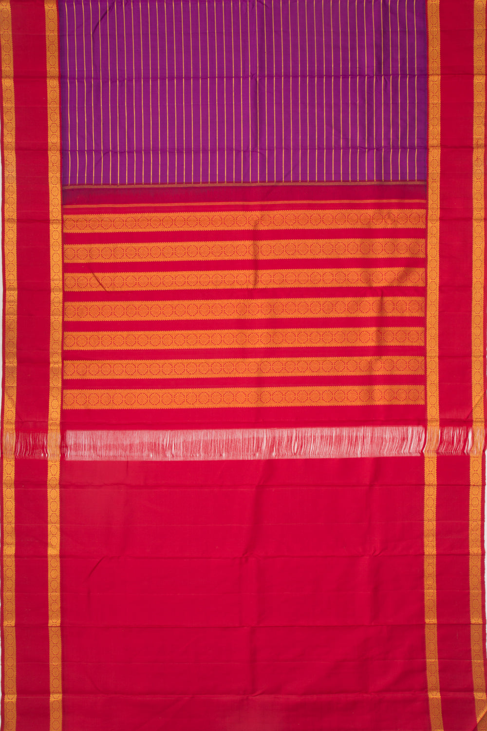 Kanchipuram Silk Horizontal Lines Purple Saree