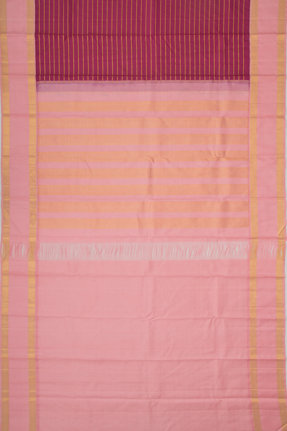 Kanchipuram Silk Horizontal Lines Burgandy Saree