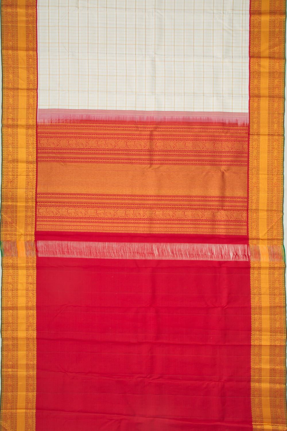 Kanchipuram Silk Checks White Saree