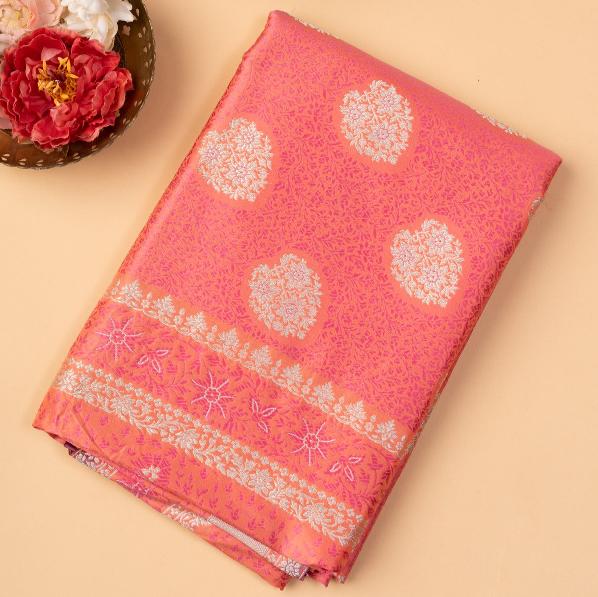 Banarasi Satin Silk Jacquard And Butta Peach Saree