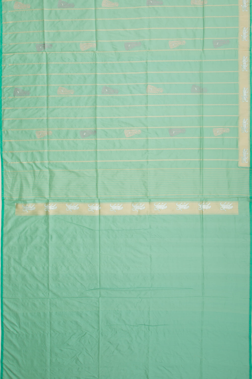 Banarasi Silk Vertical Lines And Butta Sea Green Saree