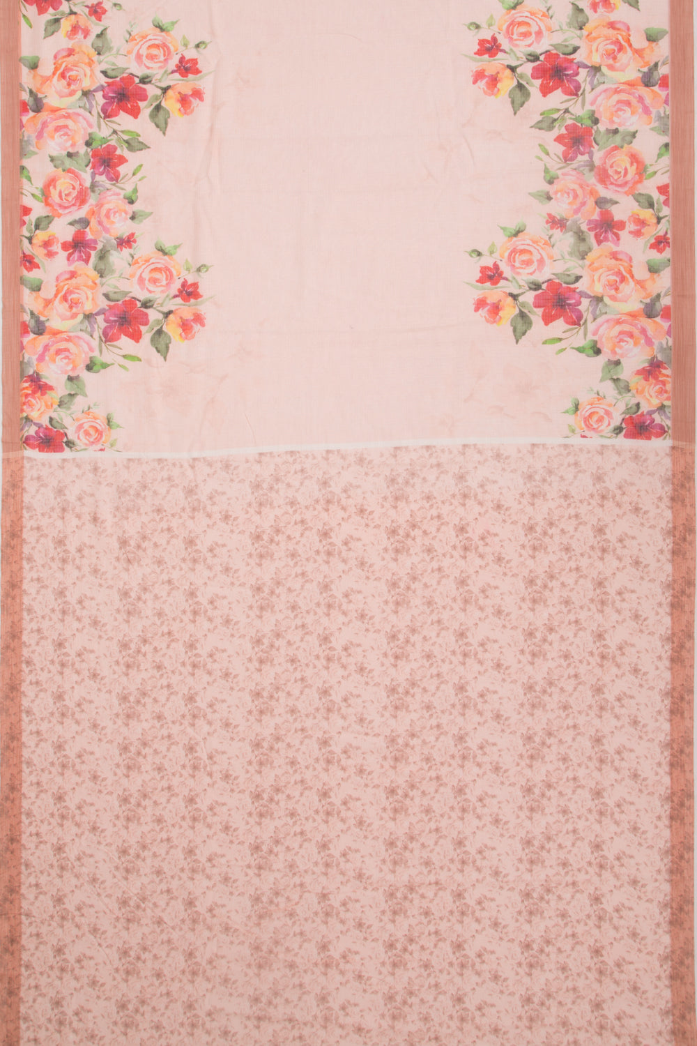 Kota Soft Silk Floral Printed Peach Saree