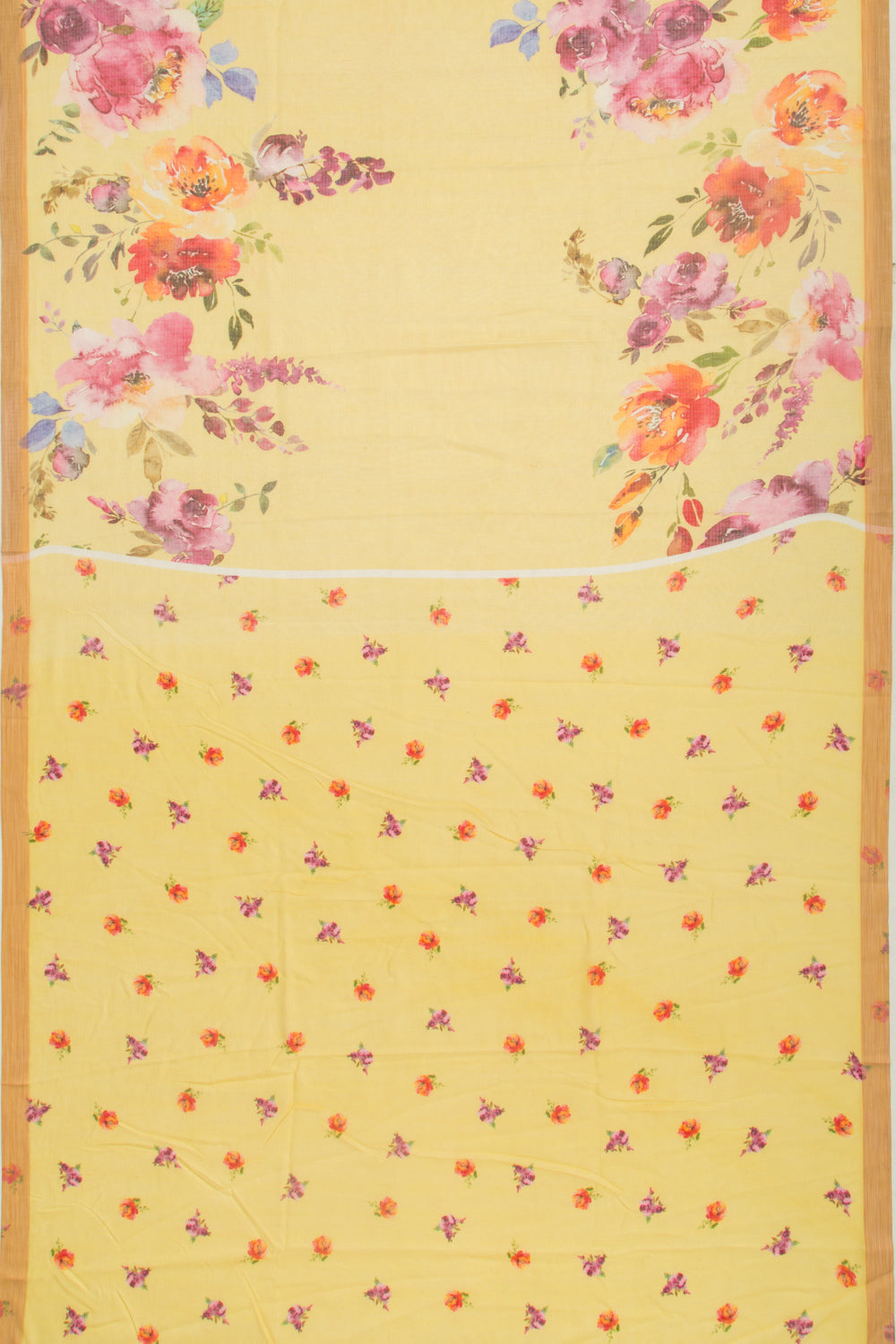 Kota Soft Silk Floral Printed Yellow Saree