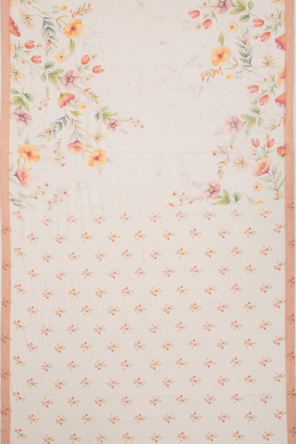 Kota Soft Silk Floral Printed Off White Saree