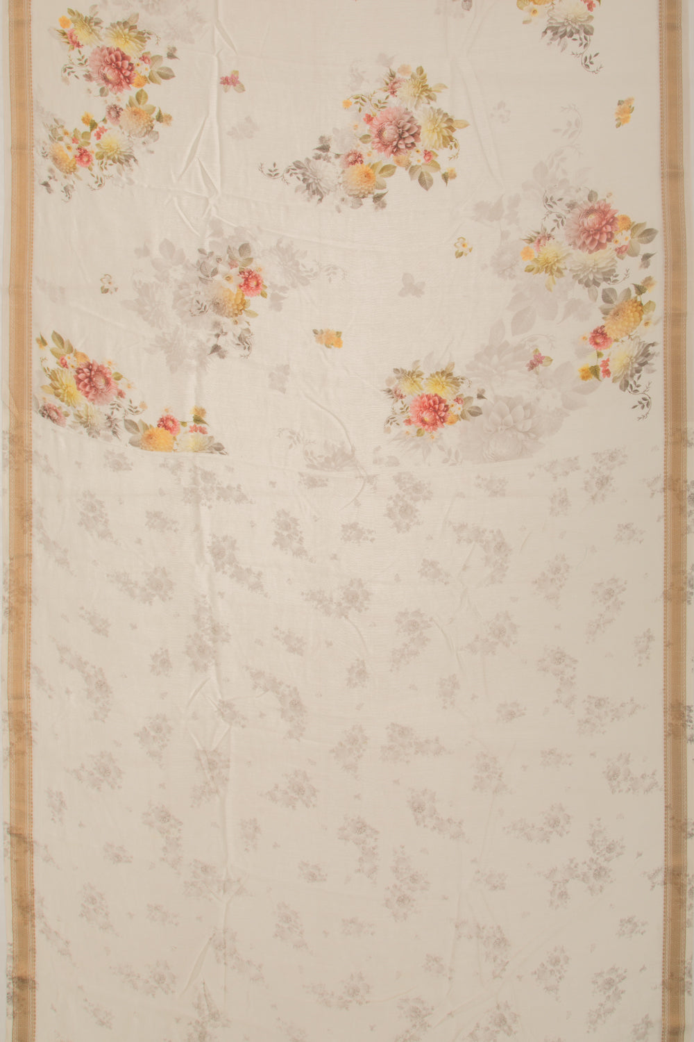 Chanderi Silk Floral Printed White Saree