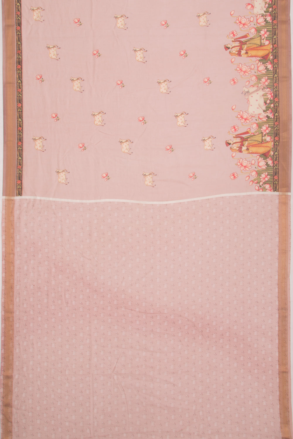 Chanderi Silk Pichwai Printed Lilac Saree