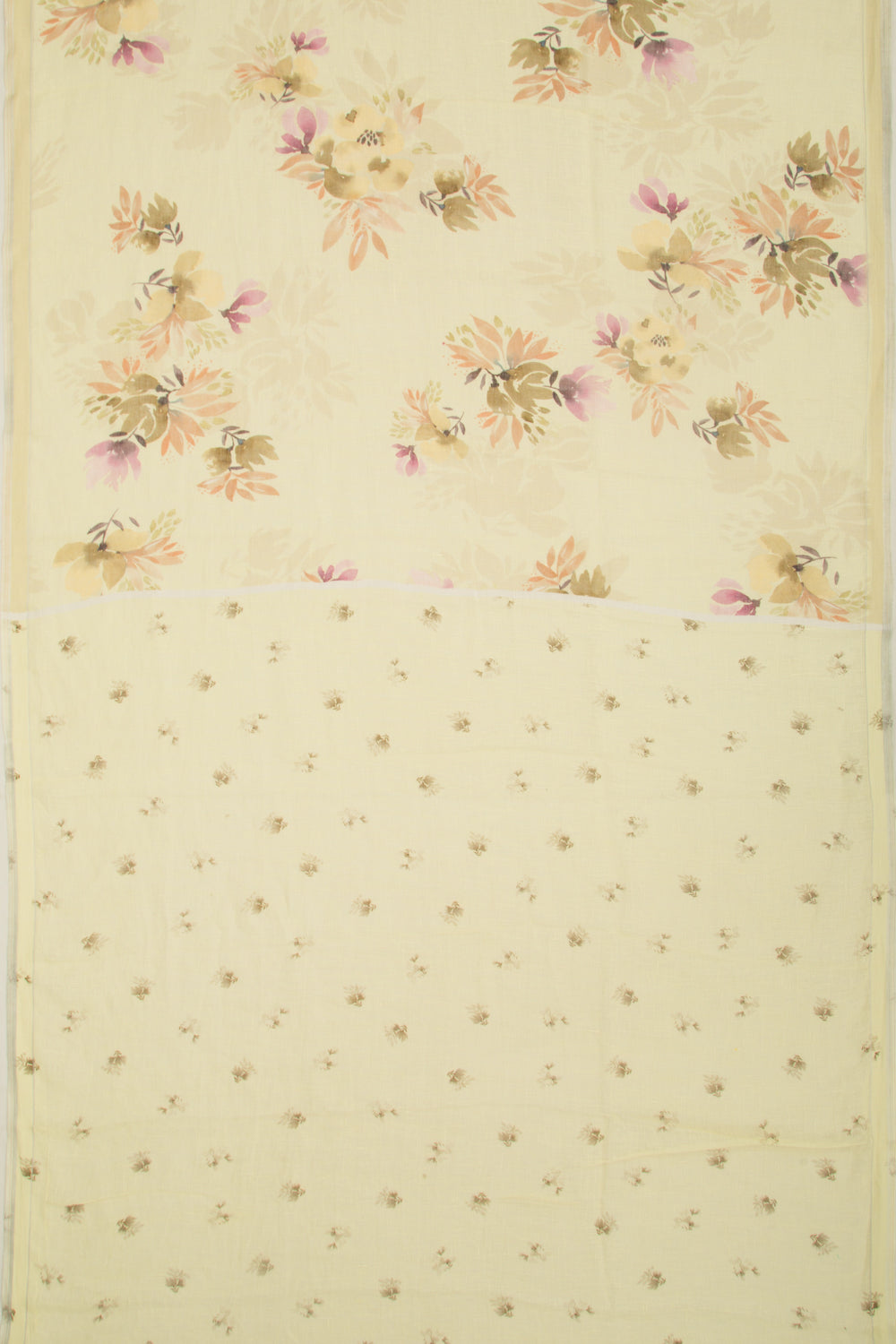 Linen Floral Printed Lemon Yellow Saree