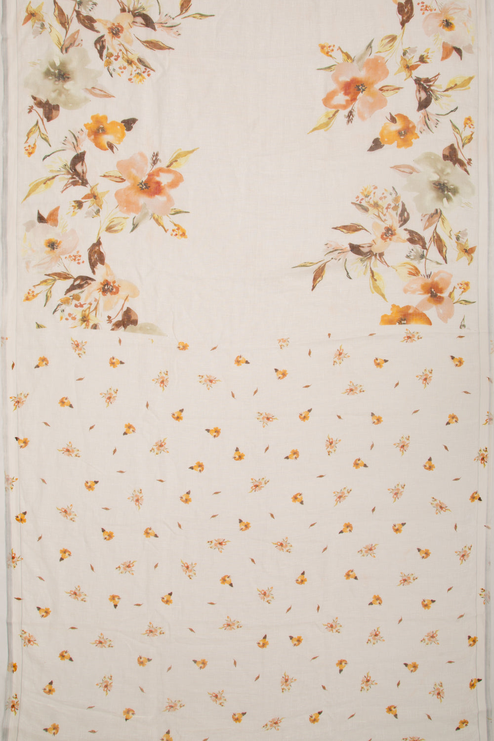 Linen Floral Printed White Saree