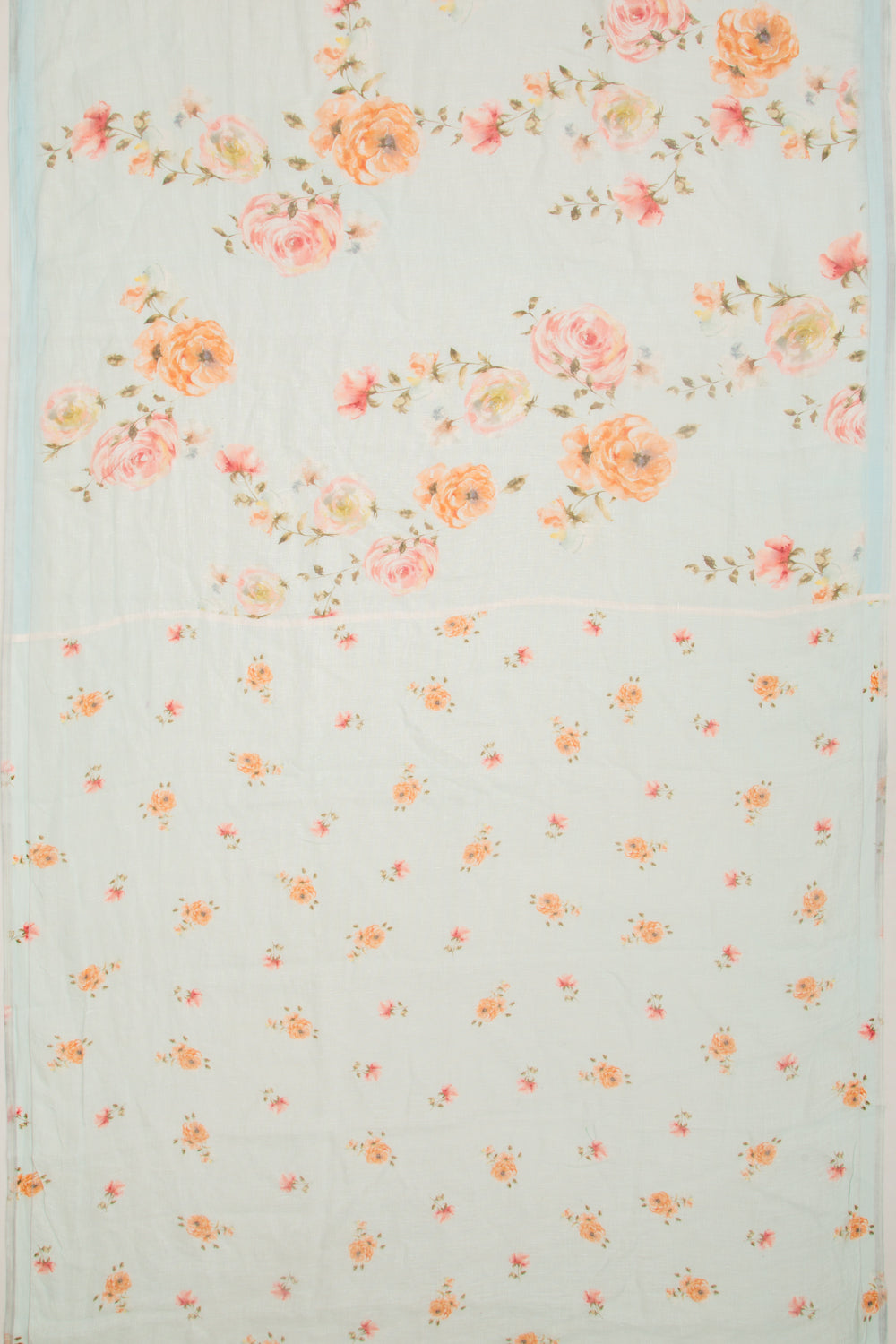 Linen Floral Printed Pastel Blue Saree