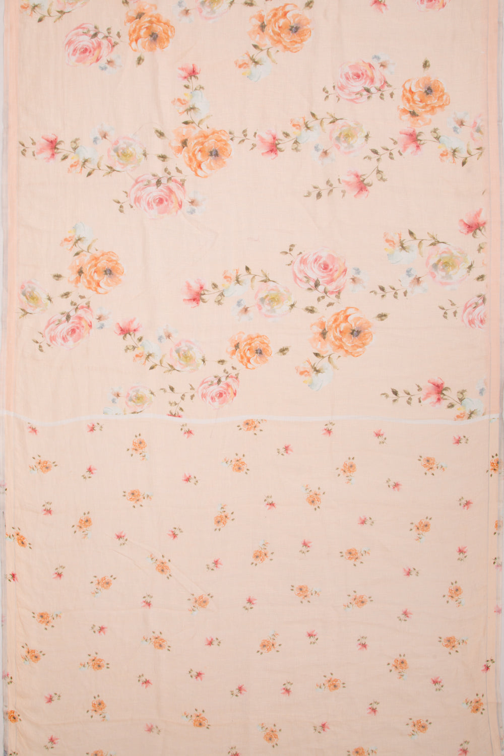 Linen Floral Printed Pastel Orange Saree