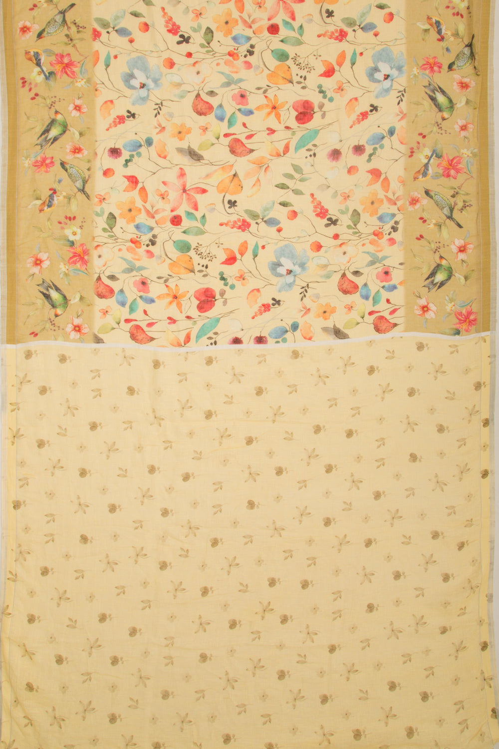 Linen Floral Printed Yellow Saree